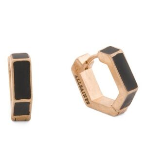 AllSaints Hatti Enamel Hexagon Hoop Earrings Black and Warm Gold Tone Brass